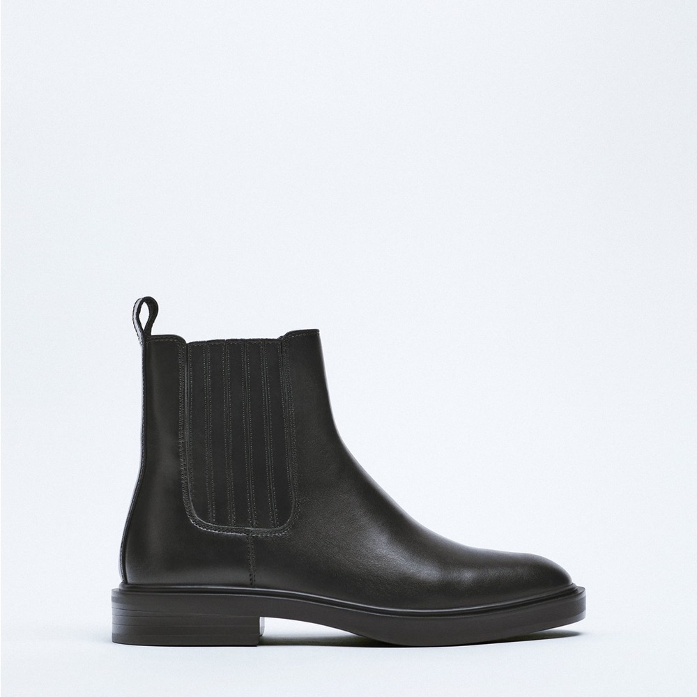 ZARA Leather Low Heel Ankle Boots - Picture 2 of 8